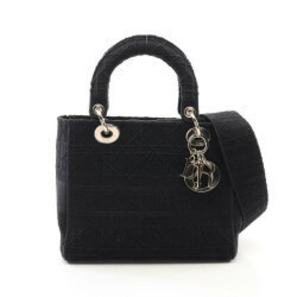Christian Dior LADY LITE Cannage Handbag Canvas Black - Picture 1 of 8